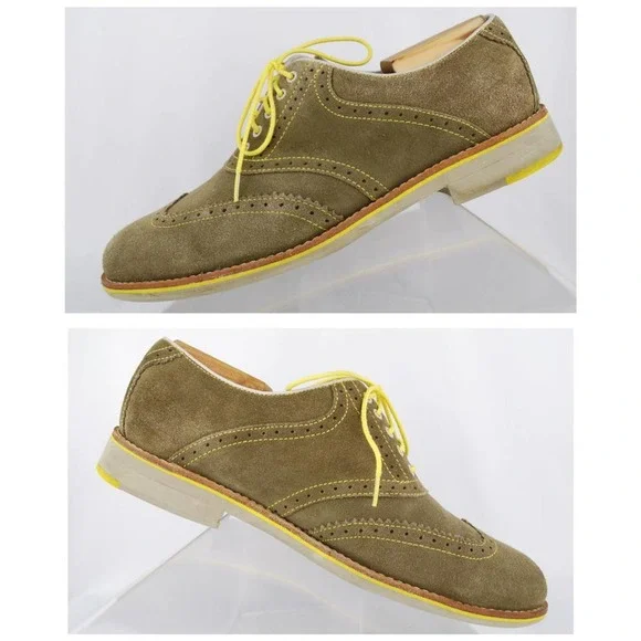 Johnston & Murphy Men's Taupe Suede Sheepskin Brogue Wingtip Oxfords - Picture 3 of 9